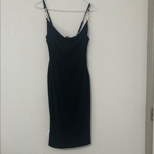 Jump Black Midi Dress with Pearl Straps